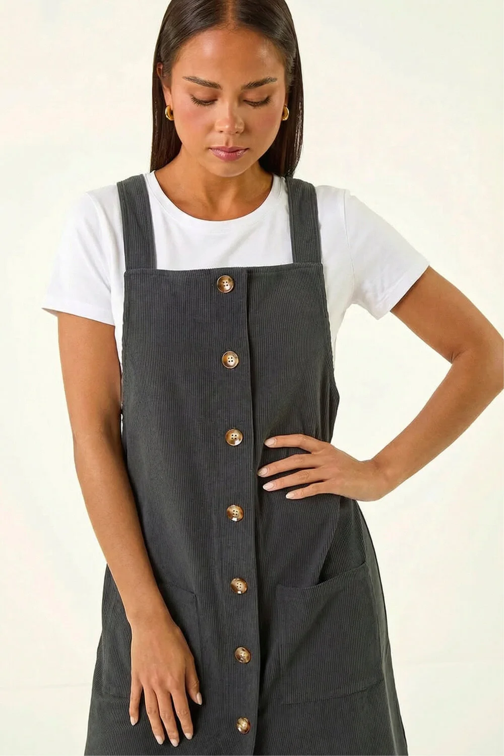 Roman Grey Petite Corduroy Pinafore Dress - 10 | Matalan Roman Grey Petite Corduroy Pinafore Dress - 10 | Matalan