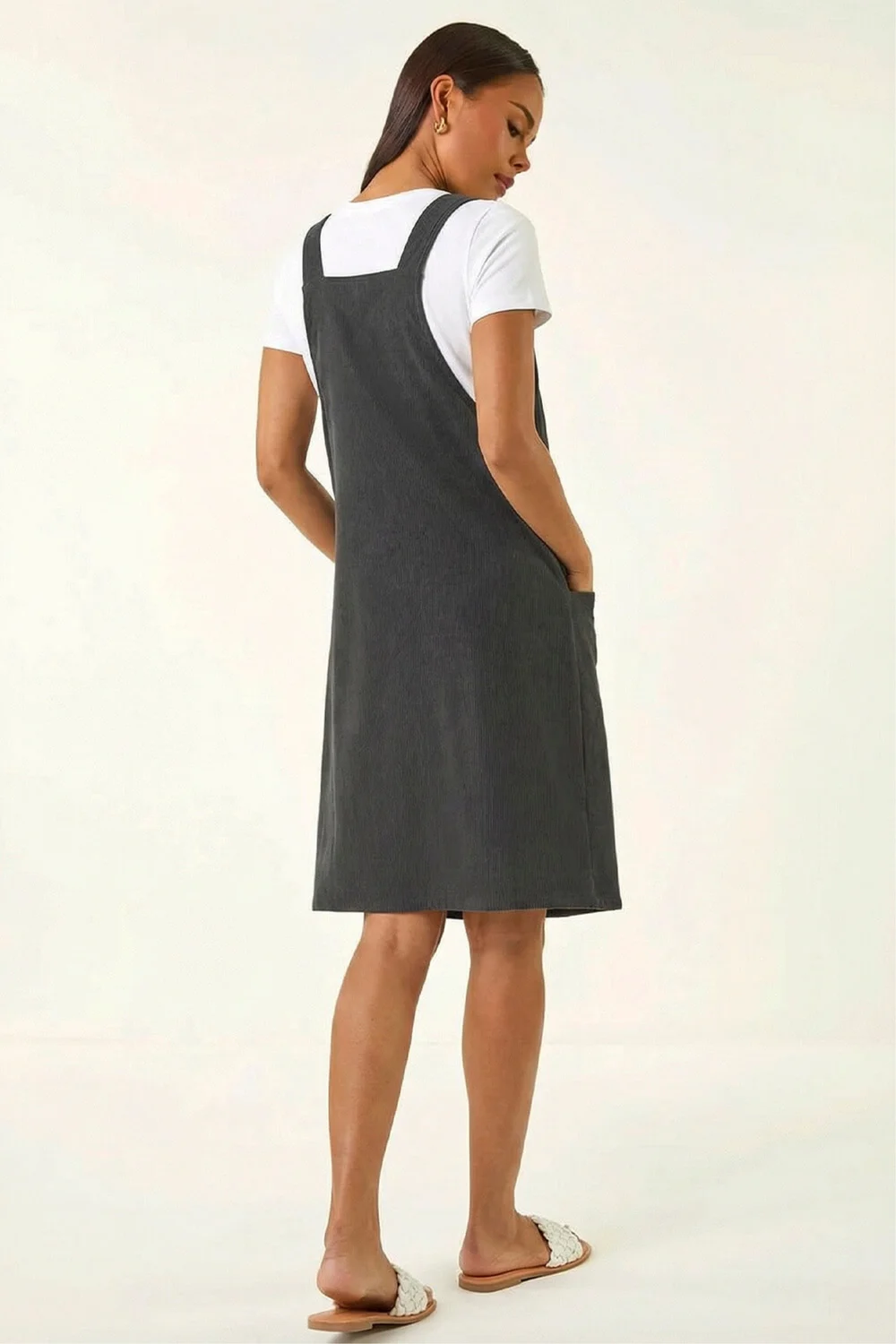 Roman Grey Petite Corduroy Pinafore Dress - 10 | Matalan Roman Grey Petite Corduroy Pinafore Dress - 10 | Matalan