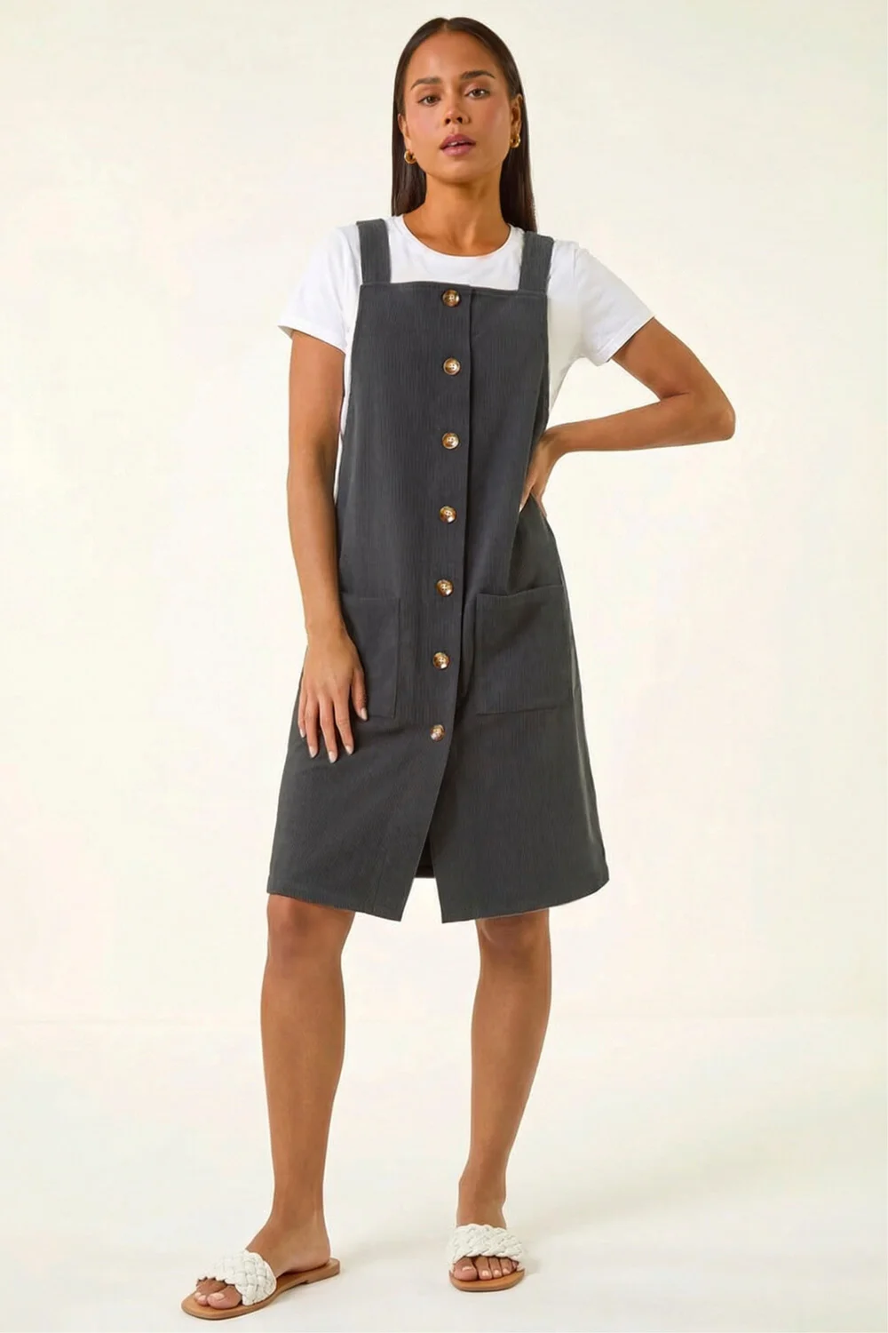 Roman Grey Petite Corduroy Pinafore Dress - 10 | Matalan Roman Grey Petite Corduroy Pinafore Dress - 10 | Matalan