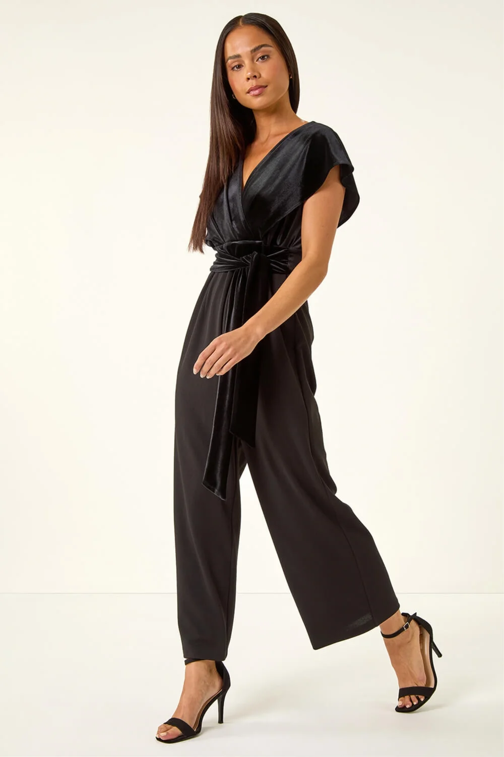 Roman Black Petite Velvet Contrast Jumpsuit - Size 14 Image 2