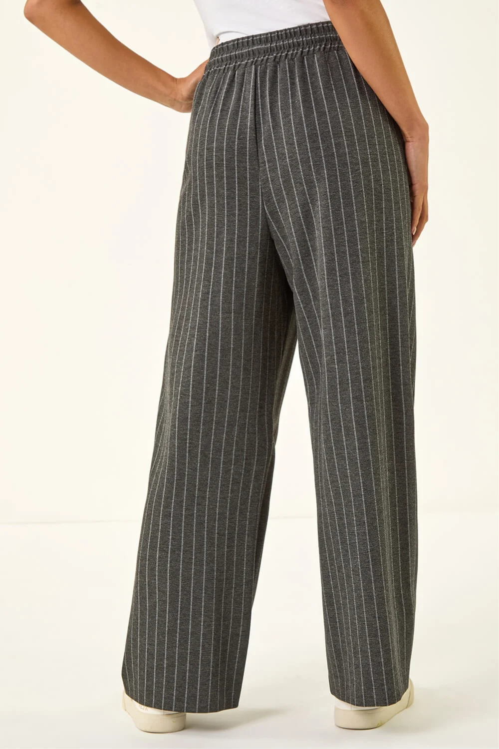 Roman Grey Petite Stripe Wide Leg Stretch Trouser - 12 Image 3