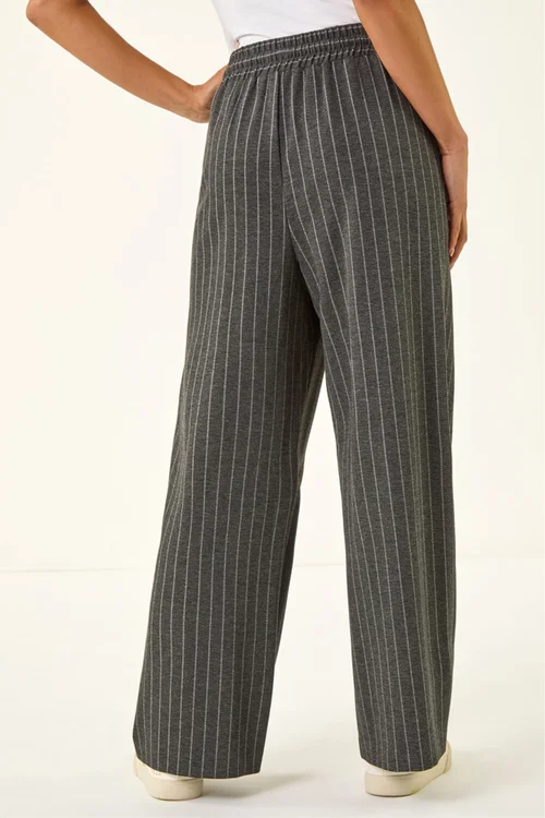 Roman Grey Petite Stripe Wide Leg Stretch Trouser - 12 Image 3