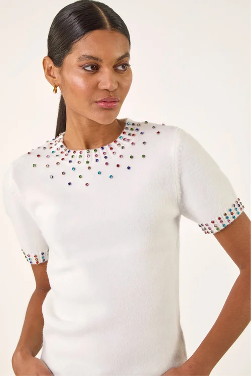 Roman Ivory Embellished Knitted Top - 12 Image 4