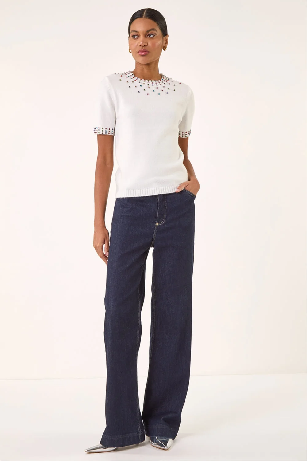 Roman Ivory Embellished Knitted Top - 12 Image 2