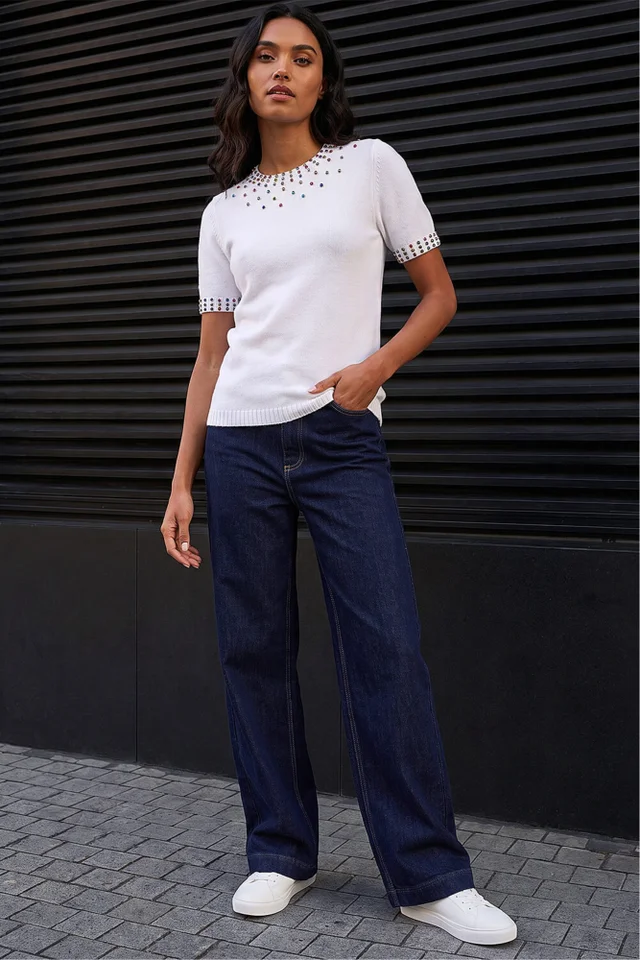 Roman Ivory Embellished Knitted Top