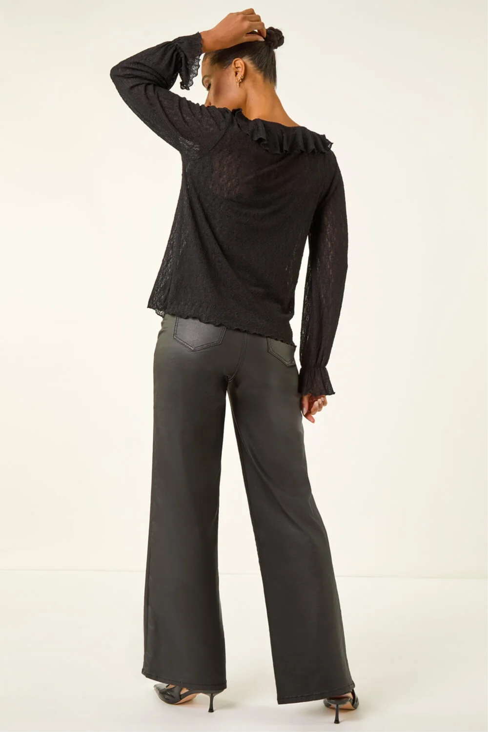 Roman Black Lace Ruffle Front Top - 20 Image 4