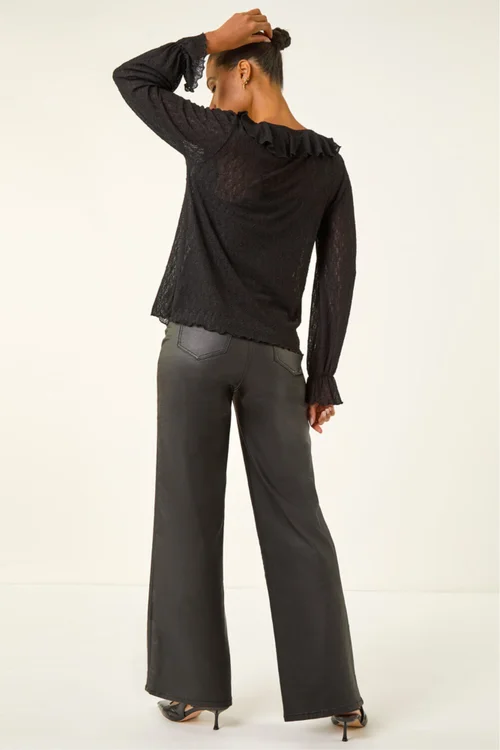 Roman Black Lace Ruffle Front Top - 20 Image 4