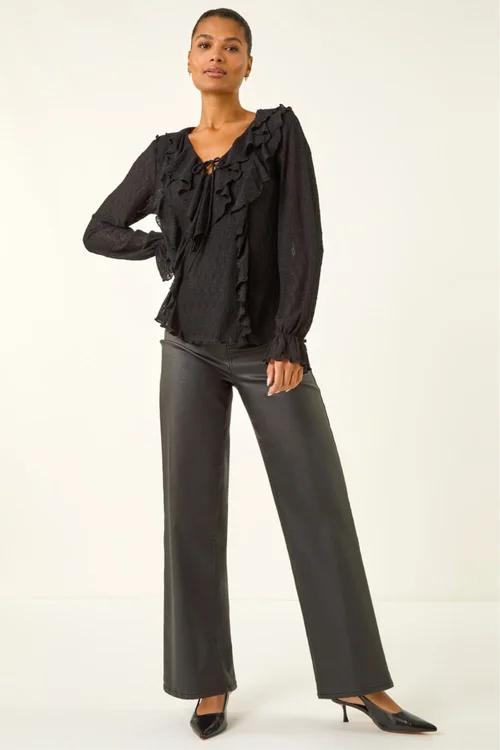 Roman Black Lace Ruffle Front Top - 20 Image 3