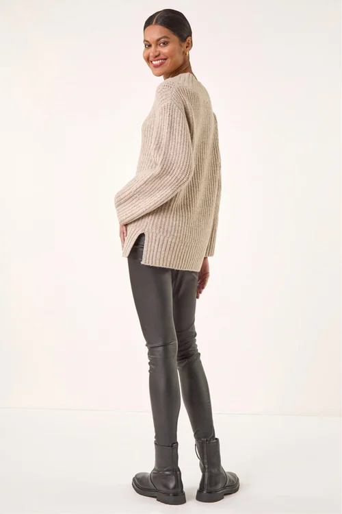 Roman Beige Chunky V-Neck Knit Jumper - 16 Image 3