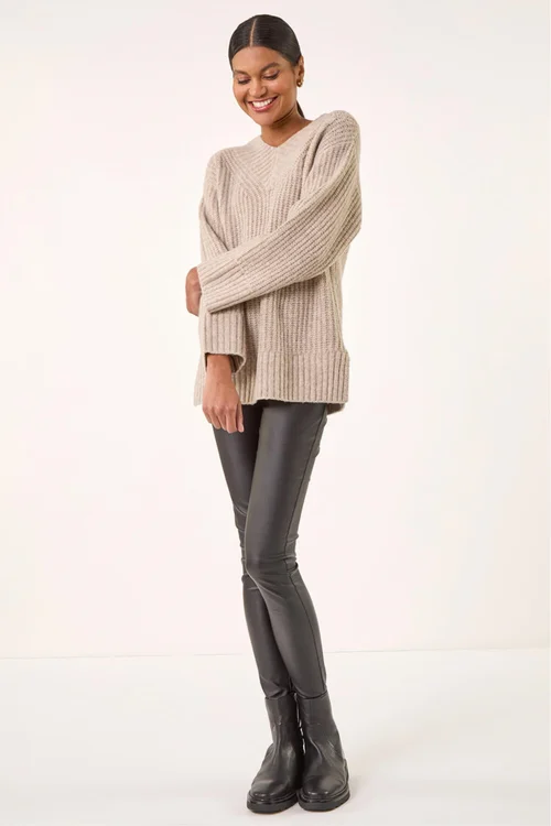 Roman Beige Chunky V-Neck Knit Jumper - 16 Image 2