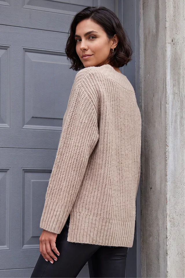 Roman Beige Chunky V-Neck Knit Jumper