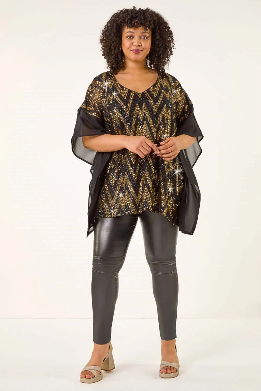 Roman Gold Curve Zig Zag Sequin Overlay Top - 22-24 Image 3