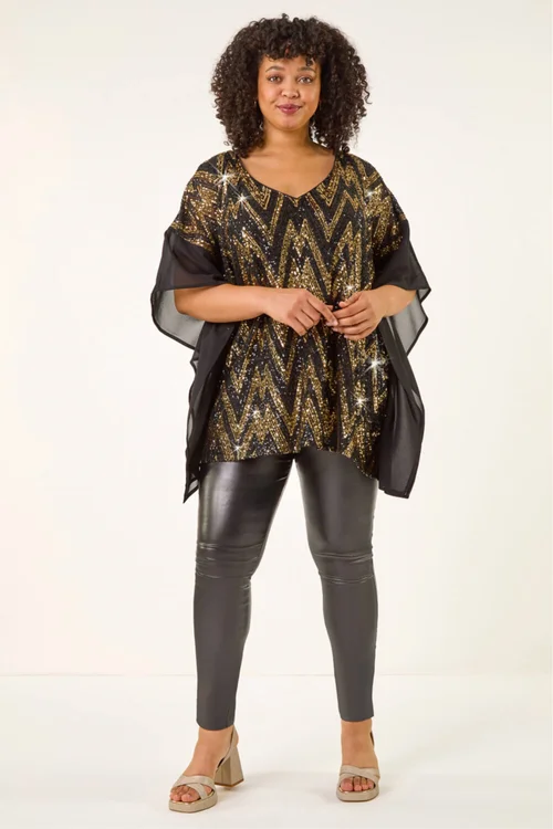 Roman Gold Curve Zig Zag Sequin Overlay Top - 22-24 Image 3