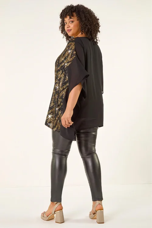 Roman Gold Curve Zig Zag Sequin Overlay Top - 22-24 Image 4