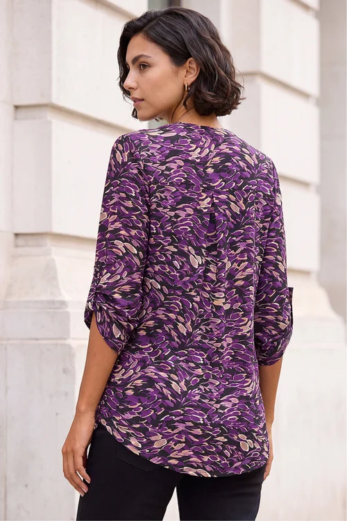 Roman Purple Abstract Print V-Neck Stretch Shirt - 14 Image 4