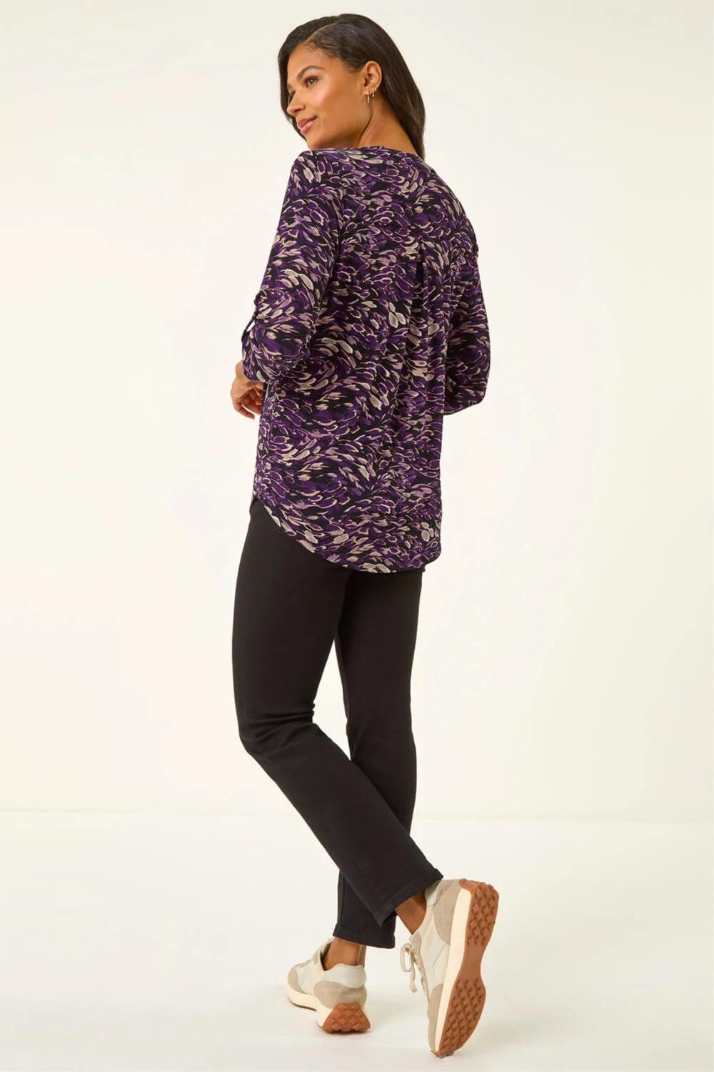 Roman Purple Abstract Print V-Neck Stretch Shirt - 16 Image 4