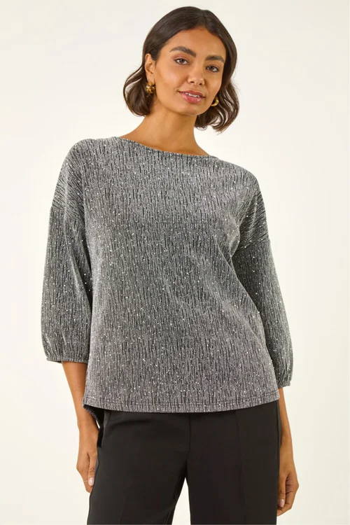 Roman Silver Metallic Textured Stretch Top - 16 Image 4