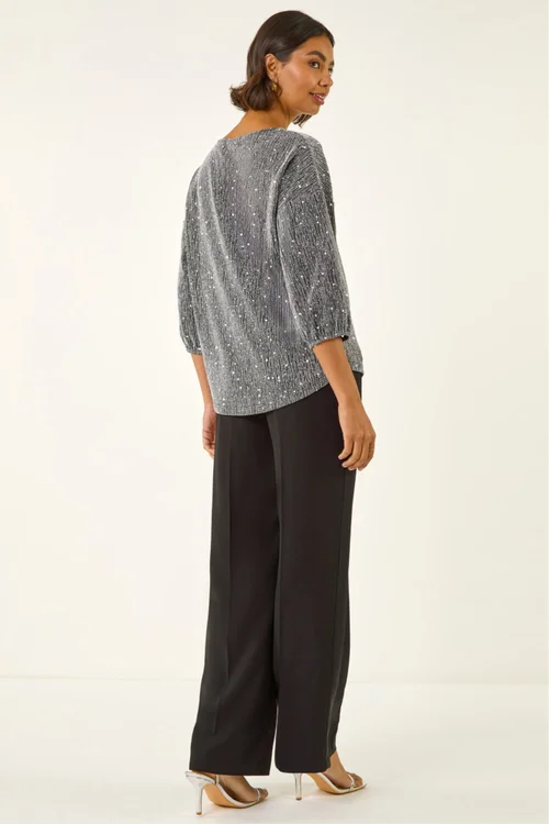 Roman Silver Metallic Textured Stretch Top - 16 Image 3