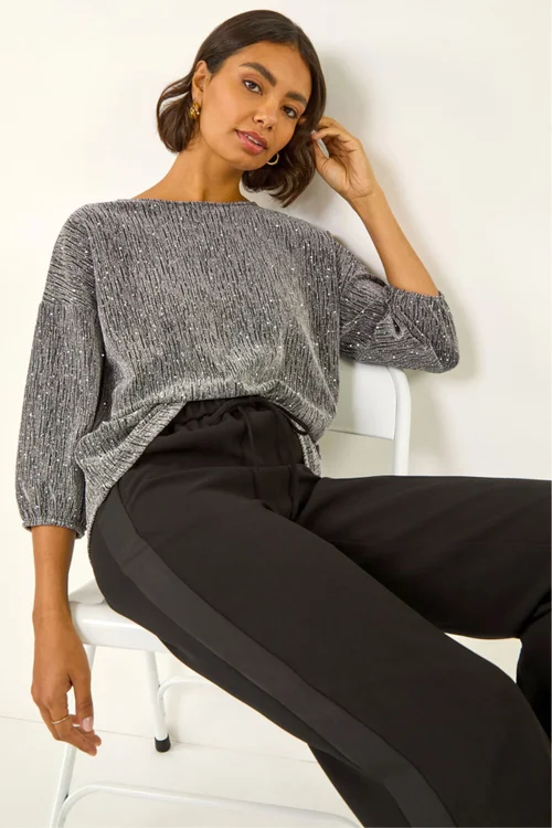 Roman Silver Metallic Textured Stretch Top - 16 Image 1