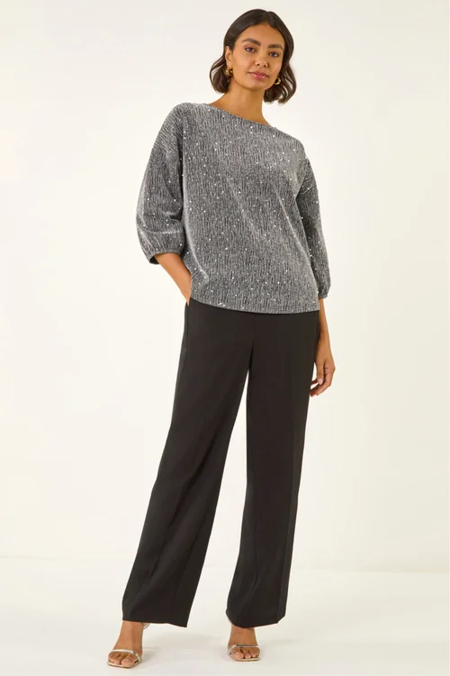 Roman Silver Metallic Textured Stretch Top - 16 Image 2