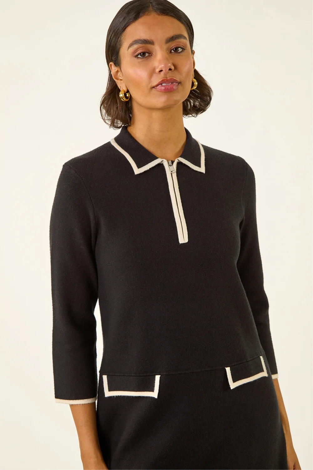 Roman Black Contrast Zip Collared Knit Dress - 16 Image 4