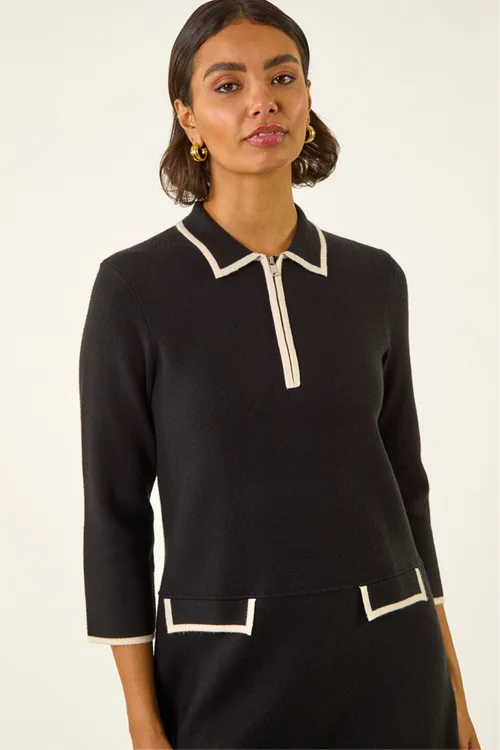 Roman Black Contrast Zip Collared Knit Dress - 16 Image 4