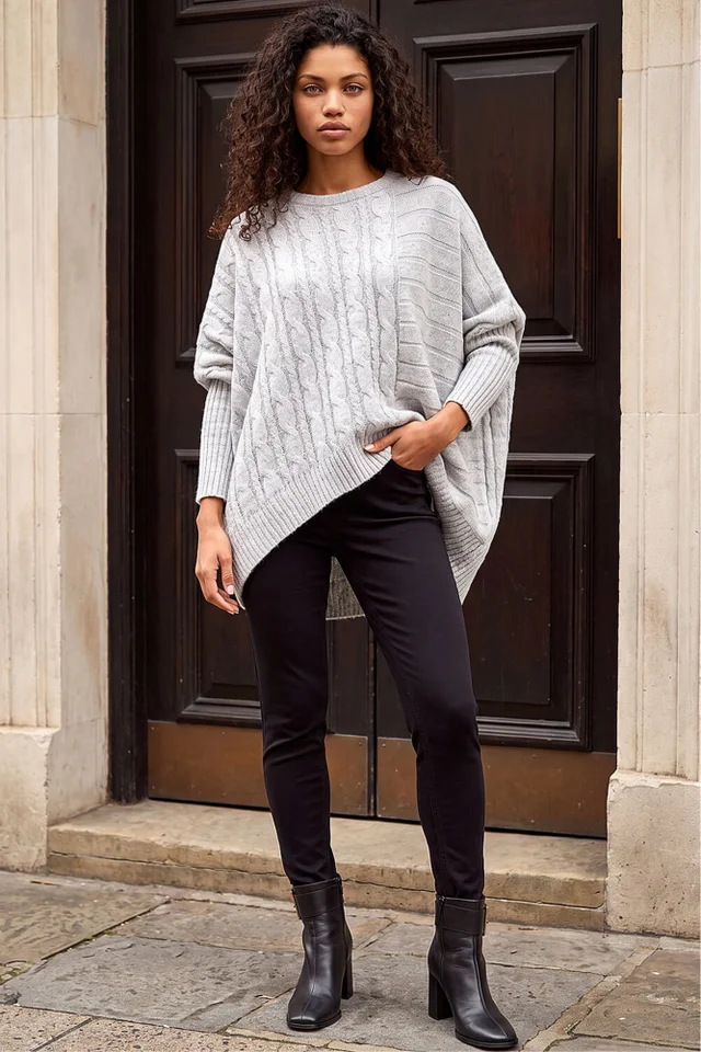 Roman Grey Petite Contrast Cable Knit Jumper
