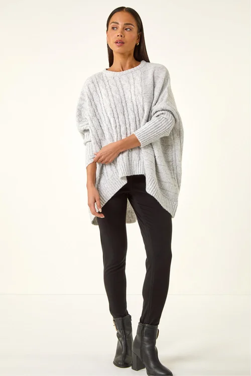 Roman Grey Petite Contrast Cable Knit Jumper - S Image 3