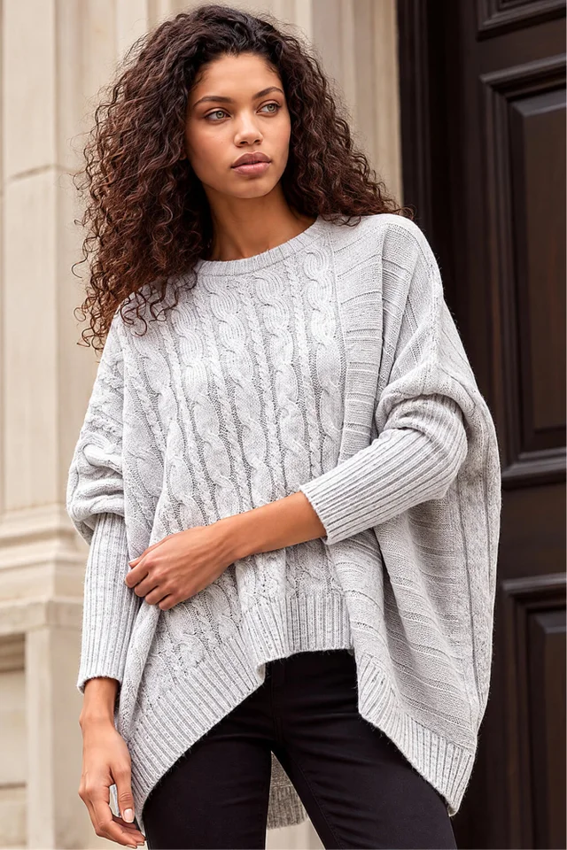 Roman Grey Petite Contrast Cable Knit Jumper