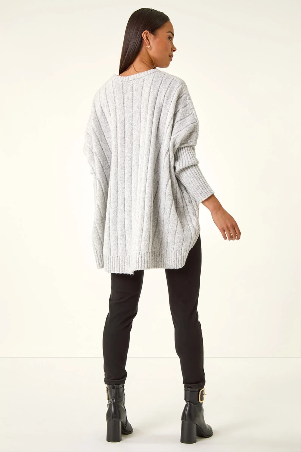Roman Grey Petite Contrast Cable Knit Jumper - S Image 4