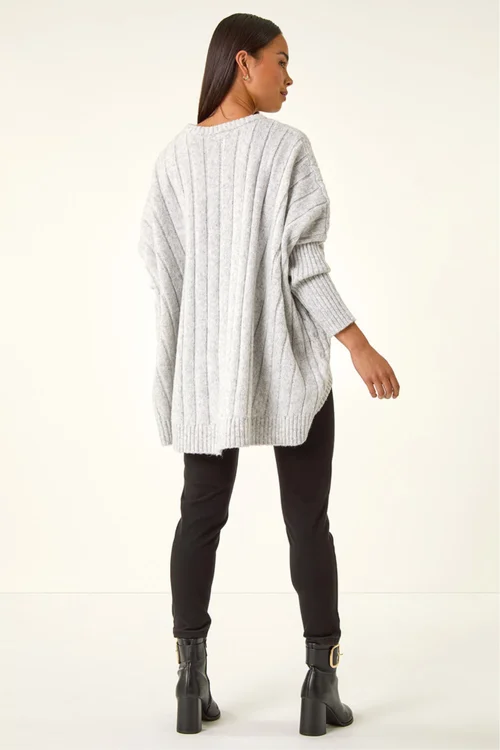 Roman Grey Petite Contrast Cable Knit Jumper - S Image 4