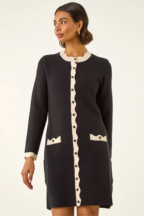Roman Black Scalloped Button Through Knit Dress - 20 Image 2
