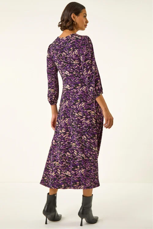 Roman Purple Abstract Print Midi Dress - 20 Image 3