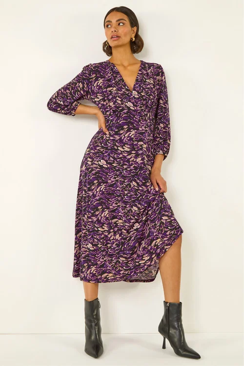 Roman Purple Abstract Print Midi Dress - 20 Image 1