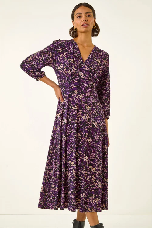 Roman Purple Abstract Print Midi Dress - 20 Image 2