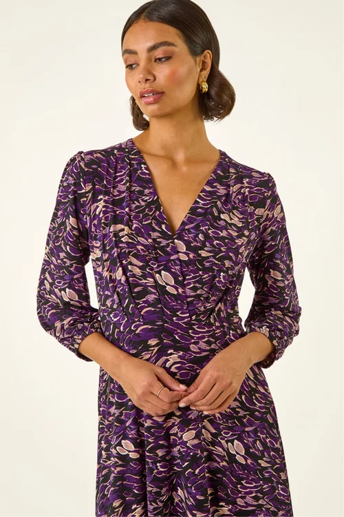 Roman Purple Abstract Print Midi Dress - 20 Image 4