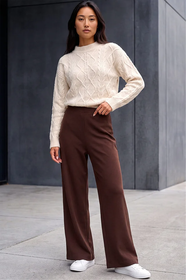 Roman Chocolate Petite Brushed Ribbed Trouser