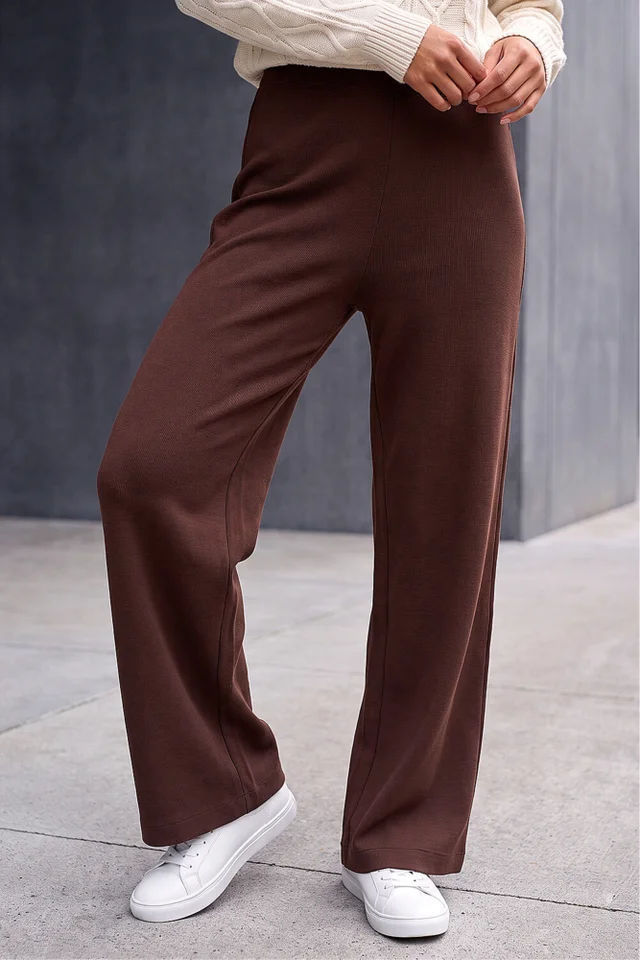 Roman Chocolate Petite Brushed Ribbed Trouser