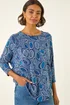 Roman Blue Abstract Printed Raglan Top - Size 18 Image 2