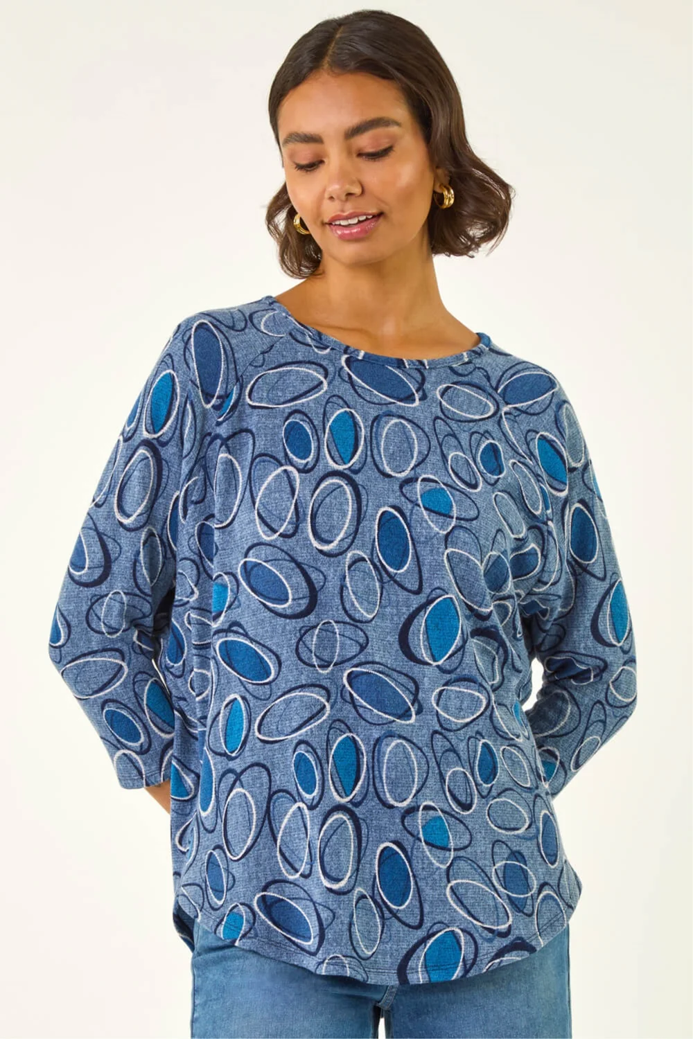 Roman Blue Abstract Printed Raglan Top - Size 18 Image 4