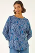 Roman Blue Abstract Printed Raglan Top - Size 18 Image 4