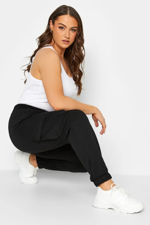 Yours Curve Black Cargo Joggers