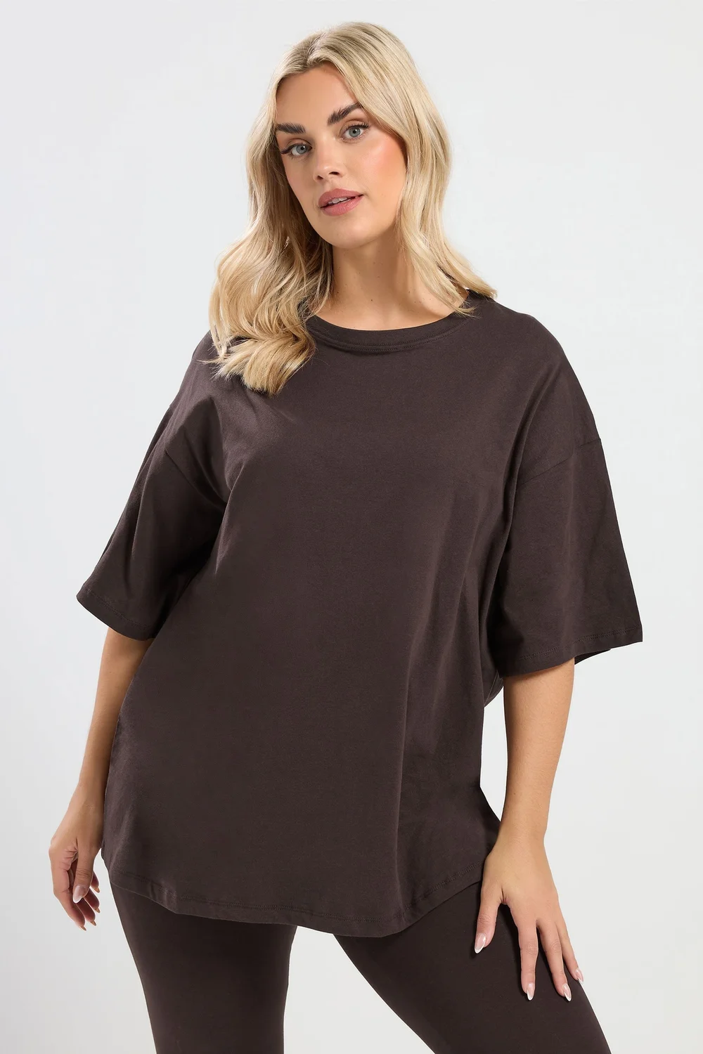 Yours Curve Chocolate Brown Relaxed Longline T-Shirt - 14 Image 1