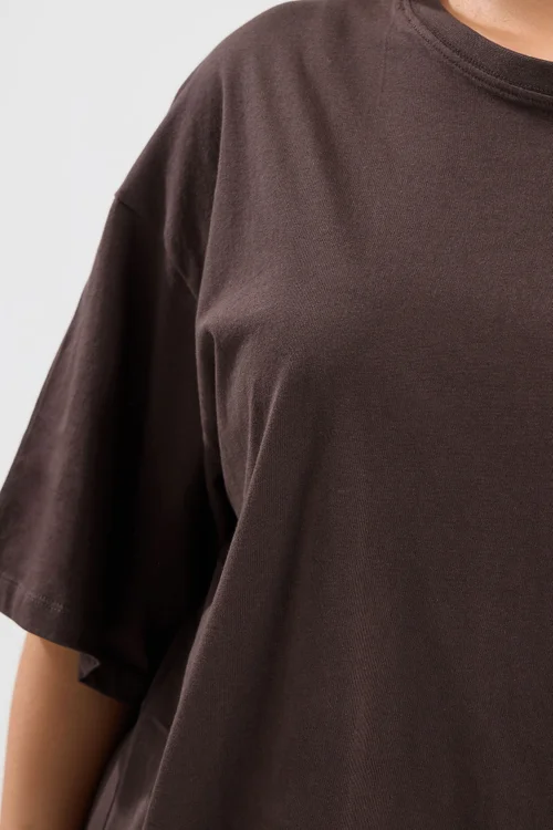 Yours Curve Chocolate Brown Relaxed Longline T-Shirt - 14 Image 4