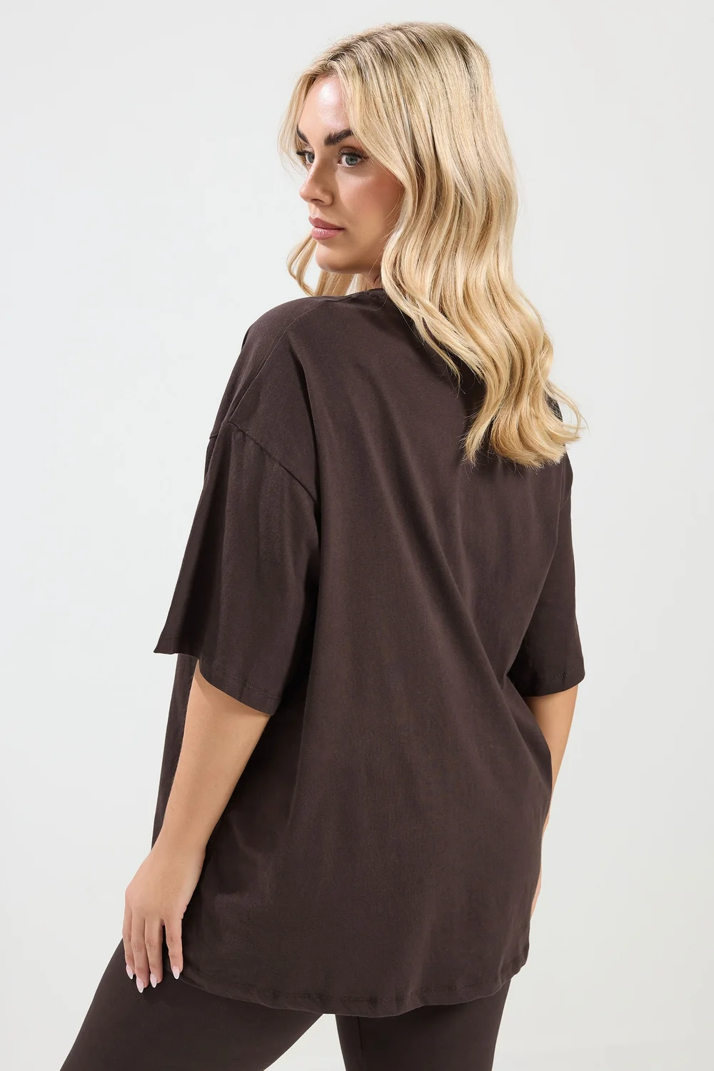 Yours Curve Chocolate Brown Relaxed Longline T-Shirt - 14 Image 3