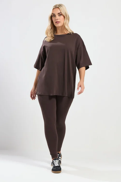 Yours Curve Chocolate Brown Relaxed Longline T-Shirt - 14 Image 2