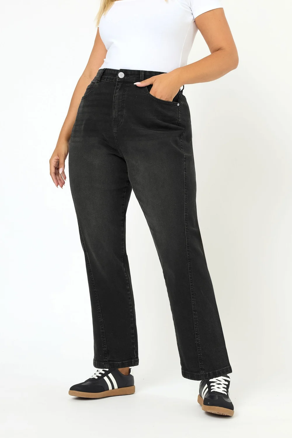 Yours Curve Black Washed Carrot Leg Jeans - 14 Image 1