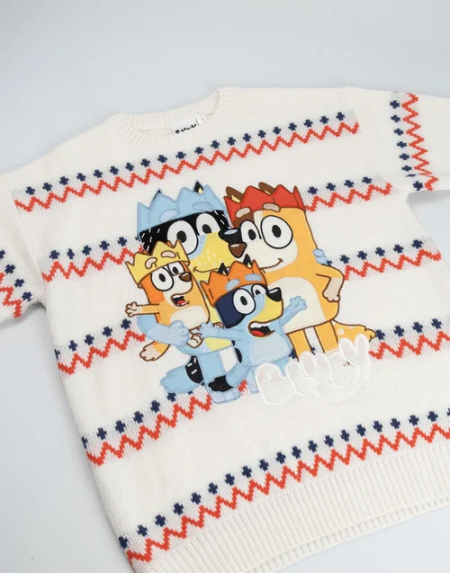 Bluey Cream With Multicolored Stripes Christmas Jumper - S Image 3