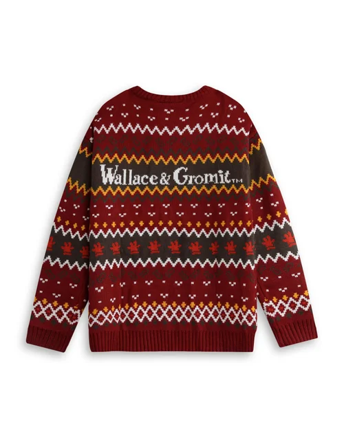 Wallace And Gromit Maroon With Multicolour Details Christmas Jumper - M Image 2