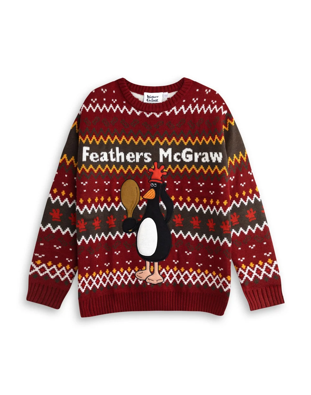 Wallace And Gromit Maroon With Multicolour Details Christmas Jumper - M Image 1